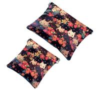 Elegante borsa per trucchi con fiori e gattini, 1601, impermeabile, per donne in viaggio, Multicolore, A:7.1x5.8in/18x14.8cm,B:4.7x4.5in/12x11.5cm