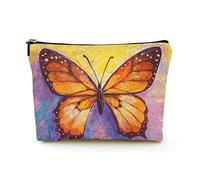 Elegante borsa per trucco da donna in lino da viaggio per cosmetici, durevole borsa organizer per trucco, farfalla monarca, per donne/uomini