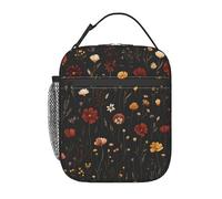 Elegante borsa termica nera con fiori per uomo e donna, borsa porta pranzo isolata, borsa termica riutilizzabile con tasca frontale, borse porta pranzo per uomo e donna per lavoro, picnic, viaggi, bor