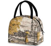 Elegante borsa termica per il pranzo riutilizzabile del Big Ben di Londra romantica con tasca frontale con chiusura a cerniera, borsa termica termica per uomo, donna, lavoro, picnic, viaggi, spiaggia,