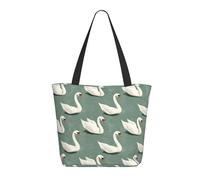 Elegante borsa tote con stampa bianca con cigno per donne, borsa a tracolla grande con cerniera, borse per lavoro e viaggi