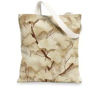 Elegante borsa tote in tela con foglie di ginkgo, motivo floreale, riutilizzabili, con tracolla leggera e lavabile, per viaggi, spiaggia, picnic, 33 x 38 cm