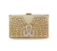 Elegante borsetta da donna con strass a doppio pavone, pochette rigida per cocktail, feste, matrimoni, serate, Oro, Unico