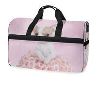 Elegante borsone da viaggio con cucciolo di chihuahua con rosa, per uomini, donne, ragazzi, ragazze, adolescenti, borsa sportiva oversize con scomparto per scarpe, per la notte, il fine settimana,