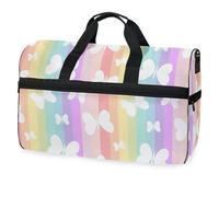 Elegante borsone da viaggio con farfalla arcobaleno con strisce per uomini, donne, ragazzi, ragazze, adolescenti, borsa da palestra oversize con scomparto per scarpe durante la notte, fine settimana,