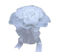 Elegante bouquet da sposa in rete di perle con rose finte, accessorio da sposa per sposi novelli, leggero e confortevole per tutto il giorno (bianco)