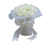 Elegante bouquet da sposa in rete di perle con rose finte, accessorio da sposa per sposi novelli, leggero e comodo per tutto il giorno (bianco crema)