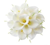 Elegante bouquet da sposa rotondo con 18 calle artificiali per cerimonia nuziale e fotografia, composizione floreale in plastica, leggero, facile da tenere in mano, design classico