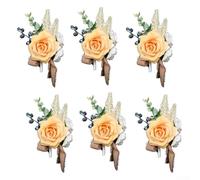 Elegante bouquet di rose in tessuto per matrimoni, 6 pezzi, alla moda per sposi e uomini (arancione)