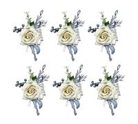 Elegante bouquet di rose in tessuto per matrimoni, 6 pezzi, alla moda per sposi e uomini (verde)