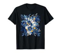Elegante Bouquet Floreale Blu e Bianco Arte Botanica Maglietta