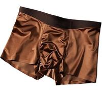 Elegante boxer da uomo in seta di ghiaccio, biancheria intima da uomo, di lusso, traspirante, traspirante, fresco, senza cuciture, per dormire e per tutti i giorni, Marrone, L