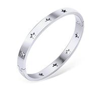 Elegante bracciale rigido con chiusura a fibbia in acciaio inox a forma di stella, per amanti della moda, Misura unica, come descritto