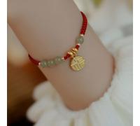 Elegante braccialetto cinese rotondo in giada, design di benedizione della personalità, con ciondolo a treccia rossa, gioiello alla moda intrecciato da donna, di lunga durata e confortevole (rosso