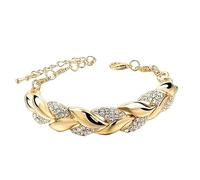 Elegante braccialetto da donna a forma di foglie, regolabile, per uso quotidiano, feste, regalo dorato e argento, Misura unica, come descritto