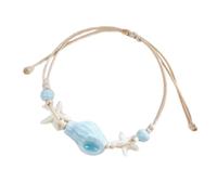 Elegante braccialetto da spiaggia in ceramica con perline a forma di stella e pesce e conchiglia, realizzato a mano, da spiaggia, impilabile, in ceramica, Misura unica, come descritto