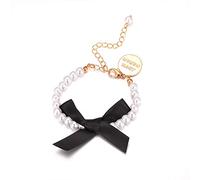 Elegante braccialetto di perle d'acqua dolce con fiocco di colore nero, braccialetto di grazia con lettera rotonda per gioielli da festa per ragazze e donneAgile alla moda