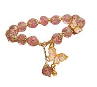 Elegante braccialetto di perle di vetro con ciondolo a farfalla per donne alla ricerca di una bellezza naturale e una vestibilità comoda, bracciale con ciondolo a farfalla, Taglia unica, come