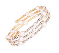 Elegante braccialetto elastico a strati con perle finte e strass di cristallo per costume da sposa delicato minimalista regolabile gioielli da donna, Adjustable, Metallo, Nessuna pietra preziosa