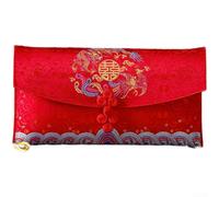 Elegante busta in tessuto cinese rosso per cerimonia del tè nuziale, 20 x 10,5 cm, broccato ricamato con motivo drago, chiusura a scatto sicura, culturale (A)