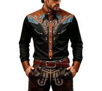Elegante camicia a maniche lunghe stampata in stile western con bottoni, stile cowboy medievale, da uomo, taglio sciancrato, ideale per il tempo libero, carnevale, tutti i giorni, indossabile tutto