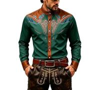 Elegante camicia a maniche lunghe stampata in stile western con bottoni, stile cowboy medievale, da uomo, taglio sciancrato, ideale per il tempo libero, carnevale, tutti i giorni, indossabile tutto