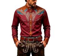 Elegante camicia a maniche lunghe stampata in stile western con bottoni, stile cowboy medievale, da uomo, taglio sciancrato, ideale per il tempo libero, carnevale, tutti i giorni, indossabile tutto