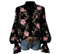 Elegante camicia a maniche lunghe stampata per occasioni alla moda e versatili con colletto rovesciato, perfetta per il tempo libero e la vita quotidiana., Nero , XXL