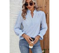 Elegante camicia da donna a righe con collo rotondo e maniche a palloncino, versatile come abbigliamento casual, adatta per tutte le stagioni, lavabile in lavatrice L,M,S,XLA striscePoliestere