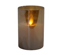 Elegante candela a LED di alta qualità ed elegante in vetro, effetto tremolante, design innovativo (color ambra, altezza: 7,5 cm - diametro 5 cm)