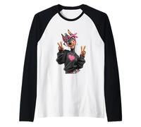 Elegante Cane Segno di Pace Divertente Animale Grafico giocoso Vibrante Maglia con Maniche Raglan