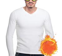 Elegante canottiera uomo manica lunga scollo a V foderata in pile per freddo