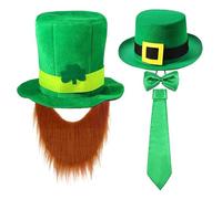 Elegante cappello a cilindro verde Leprechaun Styling Cappello con Unico Papillon Barba A tesa larga Western Per Abbigliamento Casual Costume Trifoglio