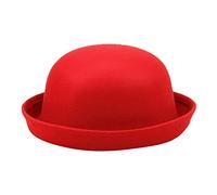 Elegante Cappello da Adulto Cappelli A Bombetta da Uomo E Donna Solido Roll Up Brim Cappello A Bombetta Hats Inverno Unisex Lana Rotondo Cappelli per Carneval Feste (Red, One Size)
