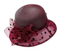 Elegante cappello da sole da donna in rete con fiore in rete, cappello da donna, per matrimoni, feste da tè, chiesa, viaggi, estate, spiaggia, cappello di paglia intrecciato Sombrero, Rosso, Taglia