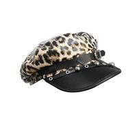 Elegante cappello ottagonale con borchie leopardi decorazione cappello da donna fibbie autunnali per gli appassionati di street style elegante festival, Stampa leopardata, Taglia unica