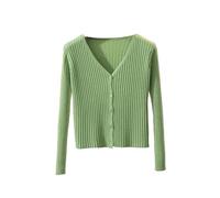Elegante cardigan da donna con scollo a V, a costine, a maniche lunghe, dimagrante, a vita alta, cardigan scialle casual, Verde-13506, Taglia Unica