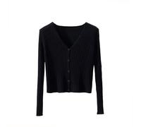 Elegante cardigan da donna con scollo a V, a costine, a maniche lunghe, dimagrante, a vita alta, cardigan scialle casual, Nero - 13506, Taglia Unica
