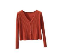 Elegante cardigan da donna con scollo a V, a costine, a maniche lunghe, dimagrante, a vita alta, cardigan scialle casual, Vino Rosso-13506, Taglia Unica