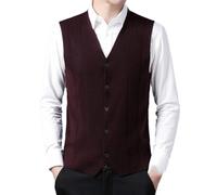 Elegante cardigan da uomo senza maniche con scollo a V, perfetto per l'ufficio in primavera e autunno., Borgogna, S
