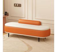 Elegante cassapanca ottomana in ecopelle con cuscino lombare, versatile seduta da ingresso e contenitore per la fine del letto, sgabello perfetto per soggiorno (arancione e beige, 100 cm)