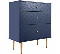 Elegante cassettiera blu navy, 3 cassetti, legno massello certificato FSC®, ripiano regolabile, per soggiorno, camera da letto (75 x 71 x 80 cm, blu, 1)