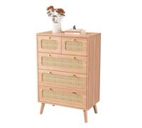 Elegante cassettiera in rattan con 5 cassetti, in legno naturale, durevole, per camera da letto e soggiorno per adulti, elegante armadio in rattan per la casa nization