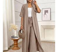 Elegante, casual, da pendolare, da vacanza, semplice, tinta unita, lungo cardigan e pantaloni a gamba dritta morbidi, set da donna a due pezzi, adatto per tutte le stagioni L,M,S,XLColore unicoTessuto