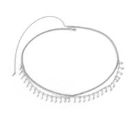 Elegante catena girovita in argento a doppio strato con ciondoli di cristallo per le donne, catena del corpo bikini con catena del ventre del sole, catena della vita regolabile della spiaggia