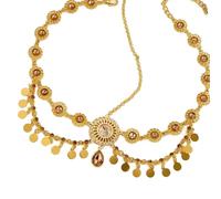 Elegante catena per capelli indiana alla moda color oro con moneta e strass per copricapo da sposa decorazione da sera copricapo, One Size, come descritto, come descritto