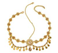 Elegante catena per capelli indiana alla moda color oro con moneta e strass per decorazione nuziale nuziale copricapo design unico catena per capelli, One Size, come descritto, come descritto