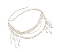 Elegante catena per il corpo a strati con perle finte e nappe accessorio per la vita per matrimoni e cocktail party, catena dorata, Misura unica, come descritto, come descritto