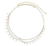 Elegante catena per il corpo con perle a doppio anello, lunghezza regolabile, da indossare con abiti o costumi da bagno, collana in metallo, One Size, come descritto, come descritto