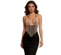 Elegante catena per il petto con perle finte per le donne alla moda catena per il corpo in resina da indossare tutti i giorni per feste di nozze collana elegante, Large, come descritto, come descritto